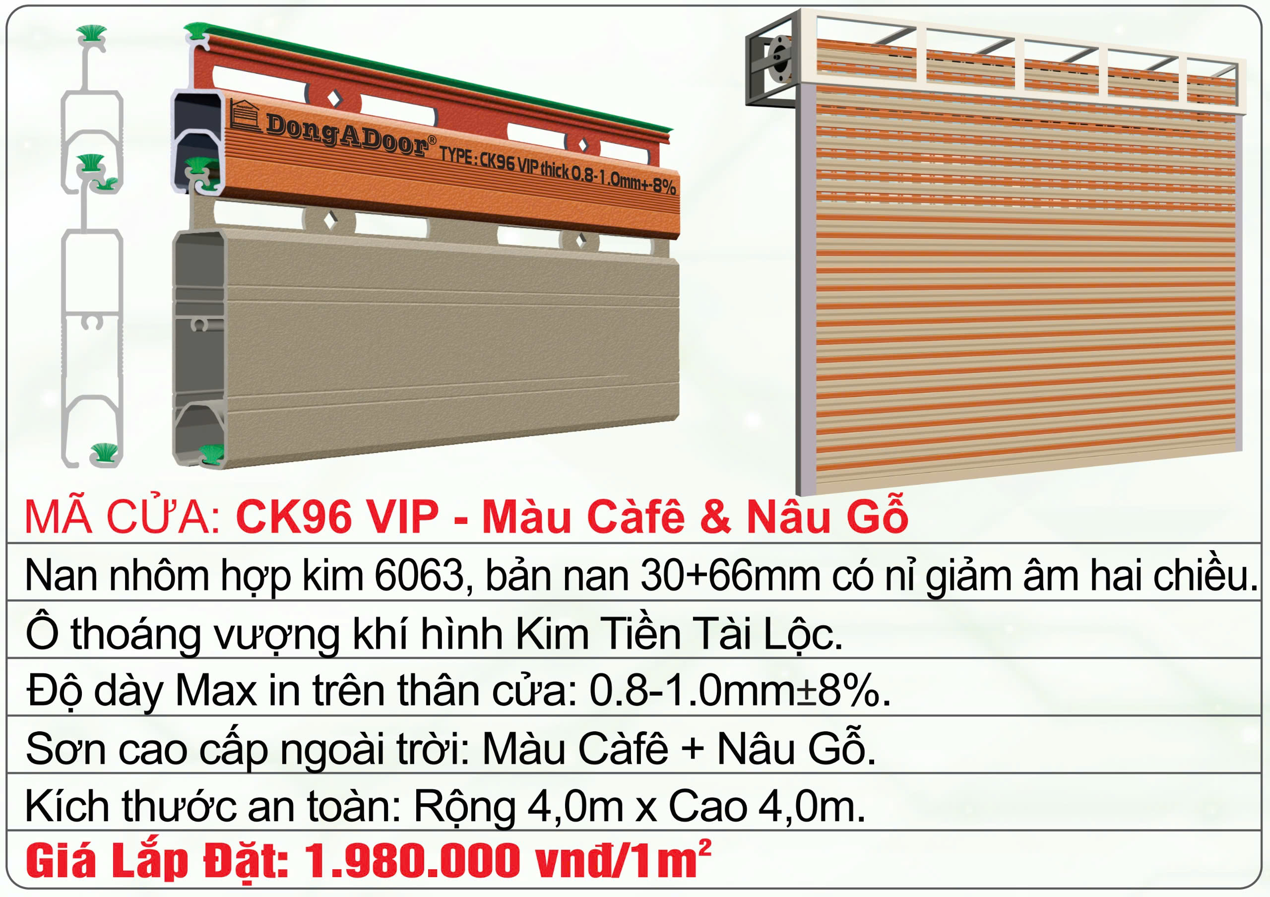 CỬA CUỐN KHE THOÁNG " CK96 VIP "      HỆ NAN KÉP 2 MÀU NGHỆ THUẬT